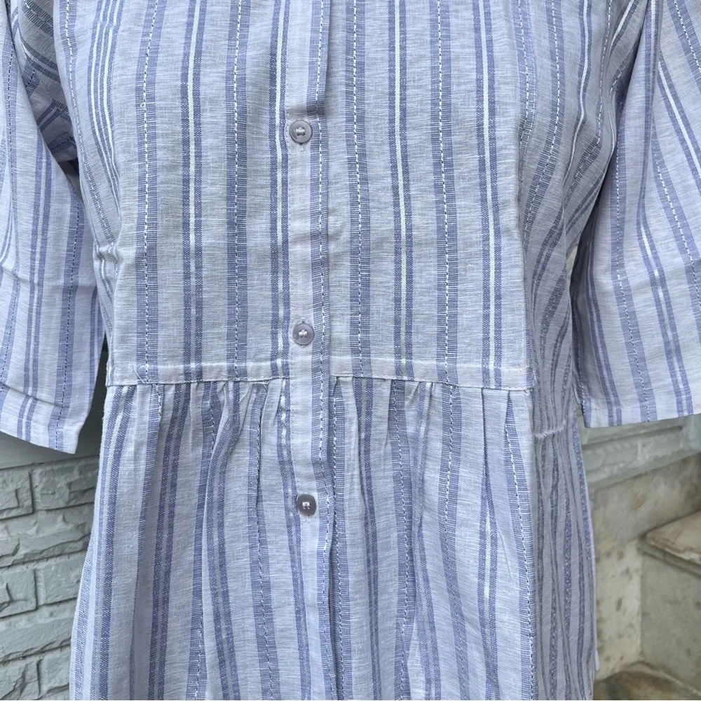 Blue White Striped Half Sleeves Shirt with lace panel at back - Picture 3 of 5